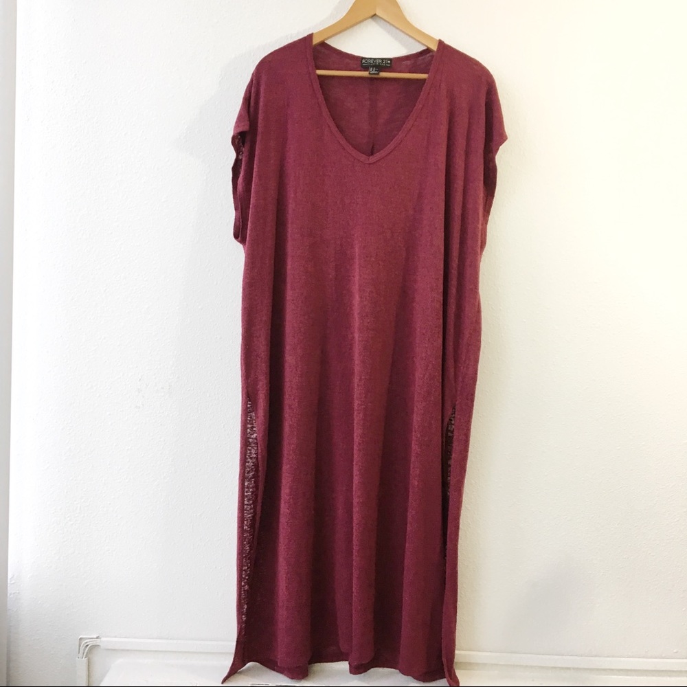 Forever 21+ Burgundy Midi Dress Side Slit Plus